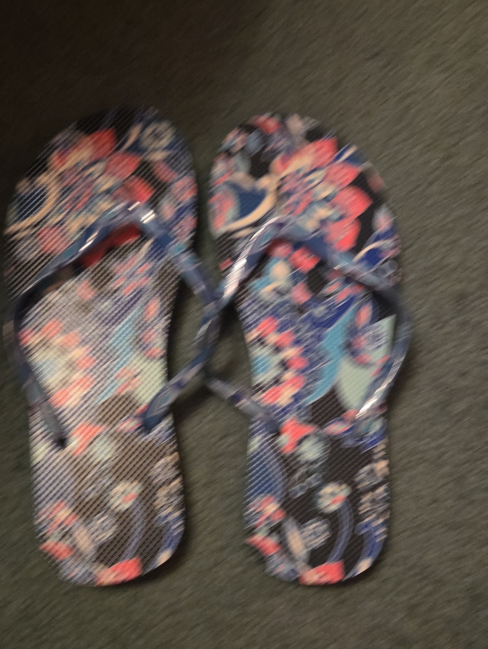 Vera Bradley Navy Floral Print Women's Flip Flops with Coral Accents